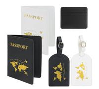 JRSHIRLEYLTD 3 Pezzi Bianco e Nero Custodie Passaporto in pelle PU con motivo dorato e Carta multifunzione, Porta Passaporto Custodia,Supporto Carte d'Identità,per passaporto,Carta