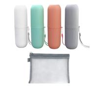 JRSHIRLEYLTD 4 scatole portaspazzolino portatili, portaspazzolino da viaggio, con 1 sacchetto in rete, per campeggio, viaggi (4 colori), rosa, bianco, grigio, verde, moderno
