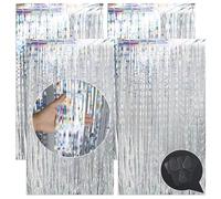 JRSHIRLEYLTD 4 tende di Capodanno con tinsel color argento glitterato, con 12 adesivi, metallizzati, per feste di Natale, compleanno, discoteca