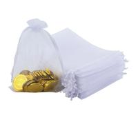 JRSHIRLEYLTD 60 sacchetti bianchi in organza, piccoli sacchetti per bomboniere, 13 x 18 cm, in organza, per matrimoni, compleanni, Natale, 60 pezzi
