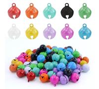 JRSHIRLEYLTD Campanella in metallo colorata da 100 pezzi per fai da te, 14 mm, con foro, piccola campana natalizia per gioielli fai da te, per realizzare animali domestici natalizi.