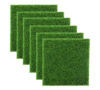 JRSHIRLEYLTD Set di 6 tappetini erba artificiale miniatura realistica quadrati, tappeto prato, decorazione giardino, casa bambole (15 x 15 cm)