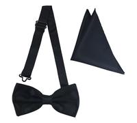 JRSHIRLEYLTD Set di papillon e fazzoletto da taschino da uomo in tinta unita, Nero , M