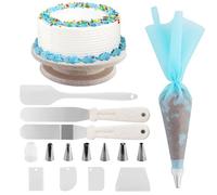 JRSHIRLEYLTD Supporto girevole per torte, piatto girevole per torte, set di decorazioni per torte, tavolo da ginnastica con raschietti per torte, spatole, sacchetti per torte e punte a spruzzo