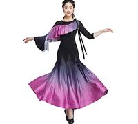 JRUIA Abbigliamento da Ballo da Valzer da Donna Abiti da Ballo Professionali Standard Maglia del Vestito di Pratica del Tango Abbigliamento da Ballo Moderno A Maniche Lunghe per Prestazioni,Viola,XXL