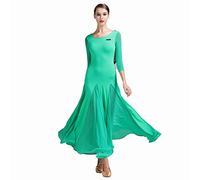 JRUIA Abbigliamento da Ballo per La Pratica del Tango Abiti da Ballo da Sala A Maniche Medie Costume da Spettacolo di Salsa Valzer da Donna Vestito da Ballo di Addestramento di Flamenco,Verde,S