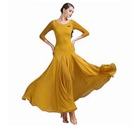 JRUIA Abbigliamento da Ballo per La Pratica del Tango Abiti da Ballo da Sala A Maniche Medie Costume da Spettacolo di Salsa Valzer da Donna Vestito da Ballo di Addestramento di Flamenco,Turmeric,S