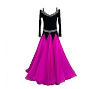 JRUIA Abbigliamento da Gara per Tango E Balli da Sala Donna Abiti per Esibizioni di Flamenco E Danza Moderna Costume Senza Spalline per Valzer E Salsa Gonna Ampia per Swing,E,3XL