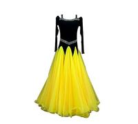 JRUIA Abbigliamento da Gara per Tango E Balli da Sala Donna Abiti per Esibizioni di Flamenco E Danza Moderna Costume Senza Spalline per Valzer E Salsa Gonna Ampia per Swing,C,S