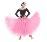 JRUIA Abbigliamento da Gara per Tango E Balli da Sala Donna Abiti per Esibizioni di Flamenco E Danza Moderna Costume Senza Spalline per Valzer E Salsa Gonna Ampia per Swing,A,XXL