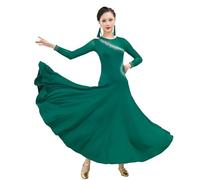 JRUIA Abiti da Allenamento in Valzer per Le Donne Abito da Ballo da Sala Giunzione A Maglie Gonna di Pratica del Flamenco Tango Squisiti Costumi di Prestazione del Banchetto Sociale,Verde,L