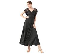 JRUIA Abiti da Allenamento per La Danza da Sala Standard per Le Donne Elegante Tango Valzer Modern Practice Dance Abbigliamento Costumi di Spettacolo per Banchetti Sociali in Seta di Latte,Nero,M