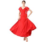 JRUIA Abiti da Allenamento per La Danza da Sala Standard per Le Donne Elegante Tango Valzer Modern Practice Dance Abbigliamento Costumi di Spettacolo per Banchetti Sociali in Seta di Latte,Rosso,L
