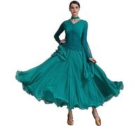 JRUIA Abiti da Ballo da Sala con Scollo A V per Donna Abito da Ballo Moderno per Valzer A Maniche Lunghe Costumi per L'allenamento della Salsa Gonna per Esercizi di Tango Flamenco A Linea,Verde,M