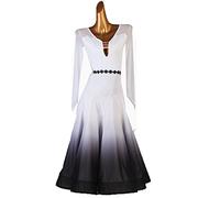 JRUIA Abiti da Ballo da Sala da Donna Abito da Ballo con Scollo A V Valzer Tango Prestazione Salsa Moderna A Maniche Lunghe Abbigliamento da Ballo Costume da Concorso di Flamenco Sfumato,Bianca,XL