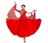 JRUIA Abiti da Ballo da Sala da Professionista per Competizione Maschia Lunga A Maglie Costume per Prestazioni in Valzer Ricamo Vestiti Standard Nazionali con Strass,E,XL