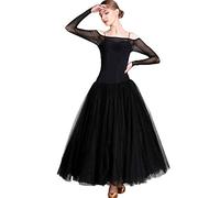 JRUIA Abiti da Ballo da Sala Professionali per Donna Bretelle Valzer Competition Dancing Outfit Costumi da Flamenco Tango Senza Schienale Usura di Elogio del Balletto Ampia Gonna Svasata,Nero,M