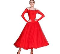 JRUIA Abiti da Ballo da Sala Professionali per Donna Bretelle Valzer Competition Dancing Outfit Costumi da Flamenco Tango Senza Schienale Usura di Elogio del Balletto Ampia Gonna Svasata,Rosso,XXL
