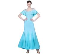 JRUIA Abiti da Ballo Standard da Donna con Scollo A V Valzer Moderno Abito da Ballo per Spettacoli Tango Flamenco Costume da Ballo di Addestramento Gonna Lunga da Allenamento A Pieghe,Nero,L