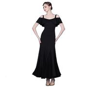 JRUIA Abiti da Ballo Standard da Donna con Scollo A V Valzer Moderno Abito da Ballo per Spettacoli Tango Flamenco Costume da Ballo di Addestramento Gonna Lunga da Allenamento A Pieghe,Rosso,S