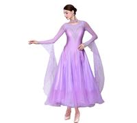 JRUIA Abiti da Ballo Standard Nazionale Costume da Gara di Tango E Valzer con Scollo Rotondo Gonna da Ballo Sociale da Donna Splendido Abito da Ballo per Spettacoli,Viola,XL