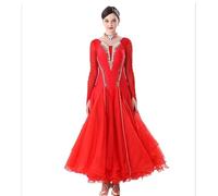 JRUIA Abiti da Ballo Standard Nazionale Costume da Gara di Tango E Valzer con Scollo Rotondo Gonna da Ballo Sociale da Donna Splendido Abito da Ballo per Spettacoli,Rosso,L