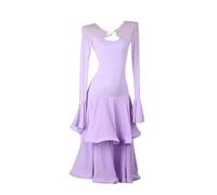 JRUIA Abiti da Competizione di Ballo da Sala per Donna Costume da Foxtrot Valzer Abbigliamento per La Danza del Flamenco Abbigliamento Standard Gonna Altalena con Foglia di Loto Grande,Viola,L