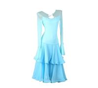 JRUIA Abiti da Competizione di Ballo da Sala per Donna Costume da Foxtrot Valzer Abbigliamento per La Danza del Flamenco Abbigliamento Standard Gonna Altalena con Foglia di Loto Grande,Blu,XL