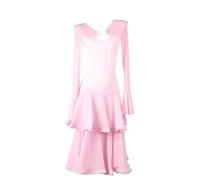 JRUIA Abiti da Competizione di Ballo da Sala per Donna Costume da Foxtrot Valzer Abbigliamento per La Danza del Flamenco Abbigliamento Standard Gonna Altalena con Foglia di Loto Grande,Rosa,M