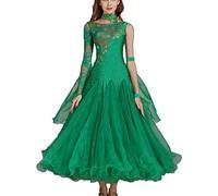 JRUIA Abiti da Concorso di Danza da Sala da Ballo Standard Nazionale in Pizzo per Donna Costume da Spettacolo di Valzer di Tango Moderno Abbigliamento Professionale da Flamenco Foxtrot,Verde,XXL