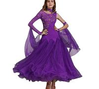 JRUIA Abiti da Concorso di Danza da Sala da Ballo Standard Nazionale in Pizzo per Donna Costume da Spettacolo di Valzer di Tango Moderno Abbigliamento Professionale da Flamenco Foxtrot,Viola,S