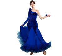 JRUIA Abiti da Gara per Balli Standard Categoria National Costume in Velluto da Donna per Tango E Foxtrot Abbigliamento Professionale da Valzer con Fiore Tridimensionale,A,S