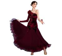JRUIA Abiti da Gara per Balli Standard Categoria National Costume in Velluto da Donna per Tango E Foxtrot Abbigliamento Professionale da Valzer con Fiore Tridimensionale,B,XL