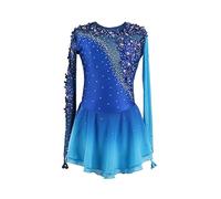 JRUIA Abiti da Pattinaggio su Ghiaccio da Donna per Competizione Professionale Applique Fatta A Mano Costumi per Prestazioni A Rulli per Esterno per Ragazze Gonne da Ginnastica,Blu,11/13