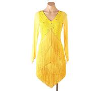 JRUIA Abiti da Pratica di Danza Latina Marginale da Donna V Neck Cha Cha Tango Prestazione Costumi Outfit da Sa'la da Ballo con Strass Gonna per Rumba Samba,C,S