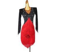 JRUIA Abiti da Pratica di Danza Latina Marginale da Donna V Neck Cha Cha Tango Prestazione Costumi Outfit da Sa'la da Ballo con Strass Gonna per Rumba Samba,A,XL