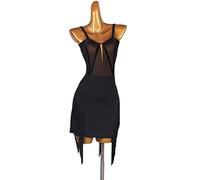 JRUIA Abiti da Spettacolo di Danza Latina con Frange per Le Donne Abito da Allenamento Cha Cha Costume per La Pratica del Tango Gonna per Rumba Samba,Nero,L