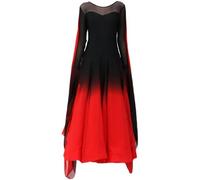 JRUIA Abiti di Danza da Ballo per Donne Costumi per Prestazioni Salsa A Maniche Lunghe Outfit da Ballo Foxtrot Dancera per Pratica del Tango Valzer A Colori Gradiente,Rosso,L