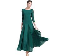 JRUIA Abiti di Danza da Ballo Standard da Donna Maniche Lunghe Costumi Moderni di Pratica del Valzer Tinta Unita Vestito da Flamenco Tango for Prestazione Gonna Lunga Piegata,Verde,XXL