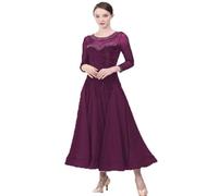 JRUIA Abiti di Danza da Ballo Standard per Donne Velluto Abbigliamento da Ballo per Prestazioni in Valzer Manica Lunga Giunzione A Maglie Costume Tango Foxtrot Una Gonna di Linea,Viola,L