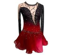 JRUIA Abiti di Pattinaggio di Ghiaccio Professionisti delle Ragazze Tintura di Alone Rosso Nero Figure Pattinaggio con Competizione Strass Body Ginnastici Ritmici da Donna,A,L