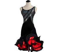 JRUIA Abito con Leotard per Esibizioni di Danza Latina per Le Donne Bretelle di Salsa Tango Moderni Abiti da Ballo Foxtrot Cha Cha Costumi con Strass Gonna A Liscia di Pesce,B,S
