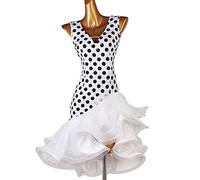JRUIA Abito da Allenamento per Danza Latina da Donna Vestiti da Ballo di Tango con Scollo A V Stampa Cha Cha Salsa Costumi da Allenamento Gonna A Lisca di Pesce per Body per Samba Rumba,Bianca,M