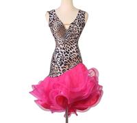 JRUIA Abito da Allenamento per Danza Latina da Donna Vestiti da Ballo di Tango con Scollo A V Stampa Cha Cha Salsa Costumi da Allenamento Gonna A Lisca di Pesce per Body per Samba Rumba,Rose,S