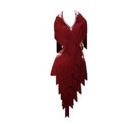 JRUIA Abito da Ballo Latino Professionale Outfit da Ballo Competition da Cha Cha Abiti da Ballo da Donna Costume per Prestazioni in Valzer con Nappe A Strati E Strass,A1,M