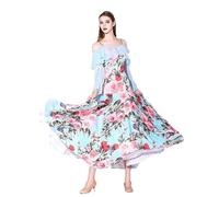 JRUIA Abito da Competizione da Ballo Standard Nazionale Stampa Costume da Danza Moderna Tango per Donne Bretelle Outfit da Ballo in Valzer Vestiti per Salsa Signore,Blu,L