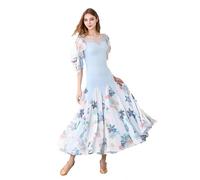 JRUIA Abito da Competizione da Ballo Standard Nazionale Stampa Costume da Danza Moderna Tango per Donne Bretelle Outfit da Ballo in Valzer Vestiti per Salsa Signore,B,XL