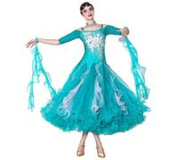 JRUIA Abito da Competizione Standard Nazionale da Donna con Ricamo Abiti Prestazione da Ballo da Sala Professionali di Fascia Alta Abito da Ballo Moderno Valzer con Strass,Verde,S