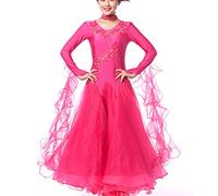 JRUIA Abito da Concorso di Ballo da Sala da Donna Abbigliamento da Ballo per Valzer da Tango da Donna A Maniche Lunghe Costume da Spettacolo di Danza Flamenca Gonna di Salsa per La Pratica,Rose Red,S