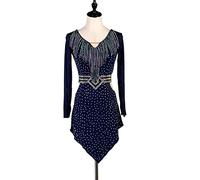 JRUIA Abito da Concorso di Danza Latina Professionale da Donna Abiti Prestazione da Ballo Cha Cha Tango con Perline Costume da Sala da Ballo con Salsa Vuota con Cintura Squisita,Marina Militare,XXL